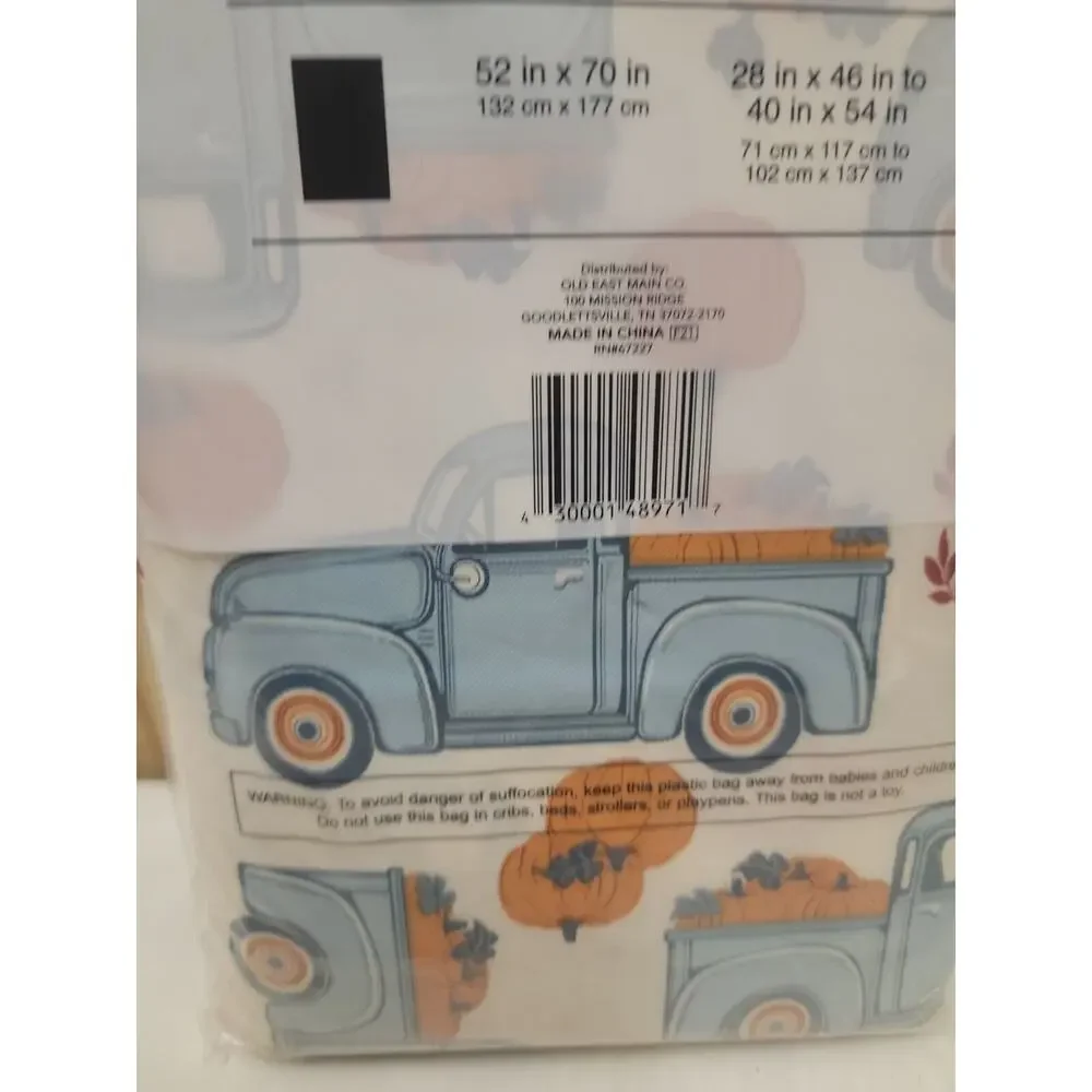 Fall Perfect Harvest Tablecloth Rectangular 52 in x 70 in Little Blue Truck